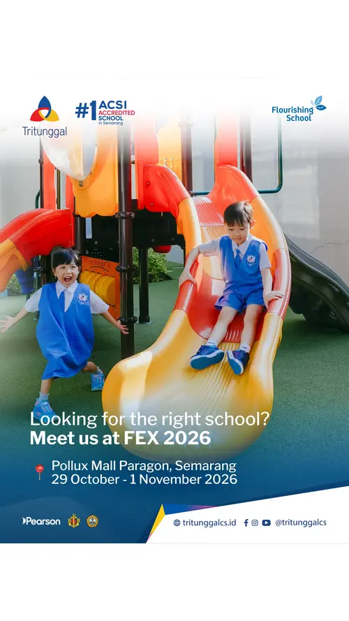 Cuplikan video suasana ruang kelas, area bermain, dan kegiatan belajar siswa di Tritunggal Christian School menyambut Future Education & Entrepreneurship Expo 2026 di Pollux Mall Paragon Semarang.
